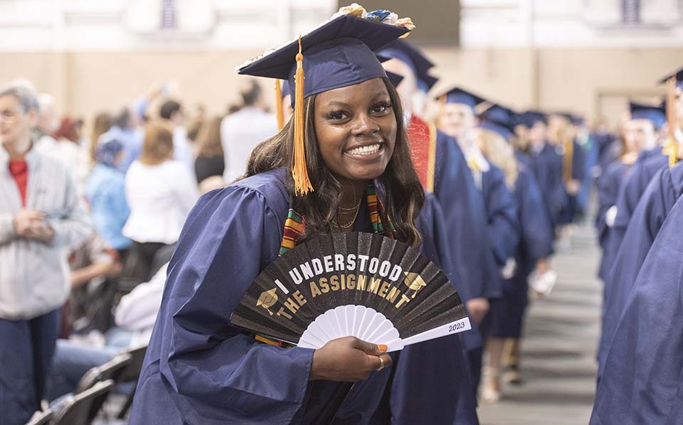 Shake hands, breathe deep, smile Trine’s largest graduating class gets