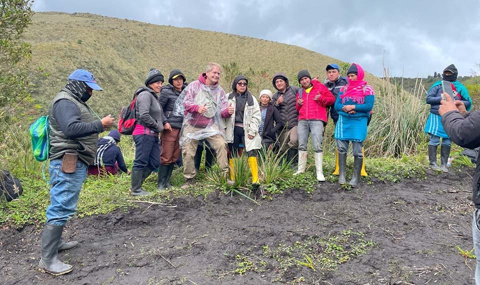 Trine faculty member on a hike with Tuntatacto community members