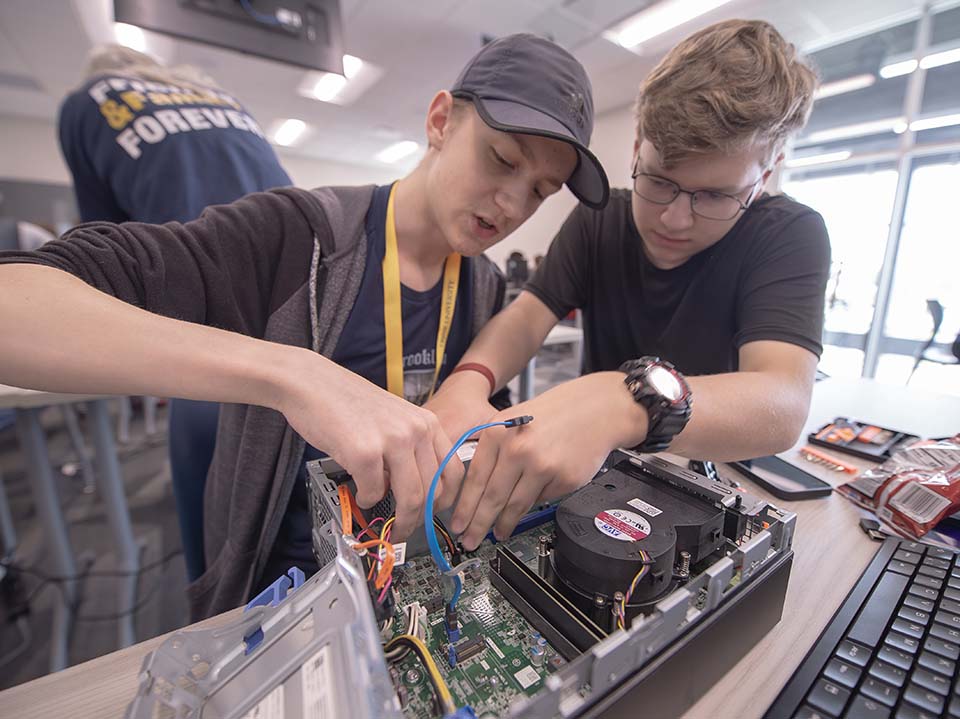 Students working on computer