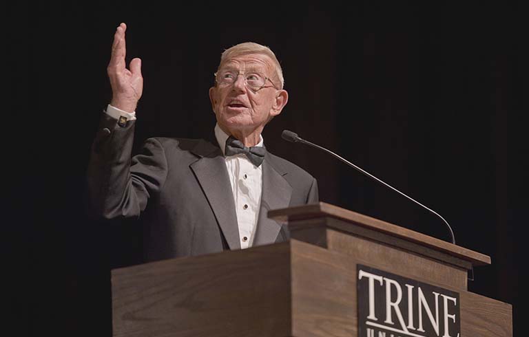 Lou Holtz speaking at 2019 Scholarship Gala