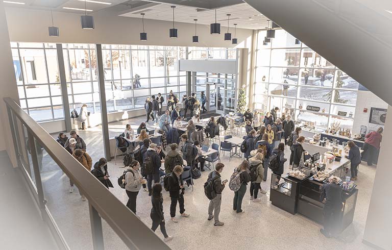 Trine students lined up at coffee shop