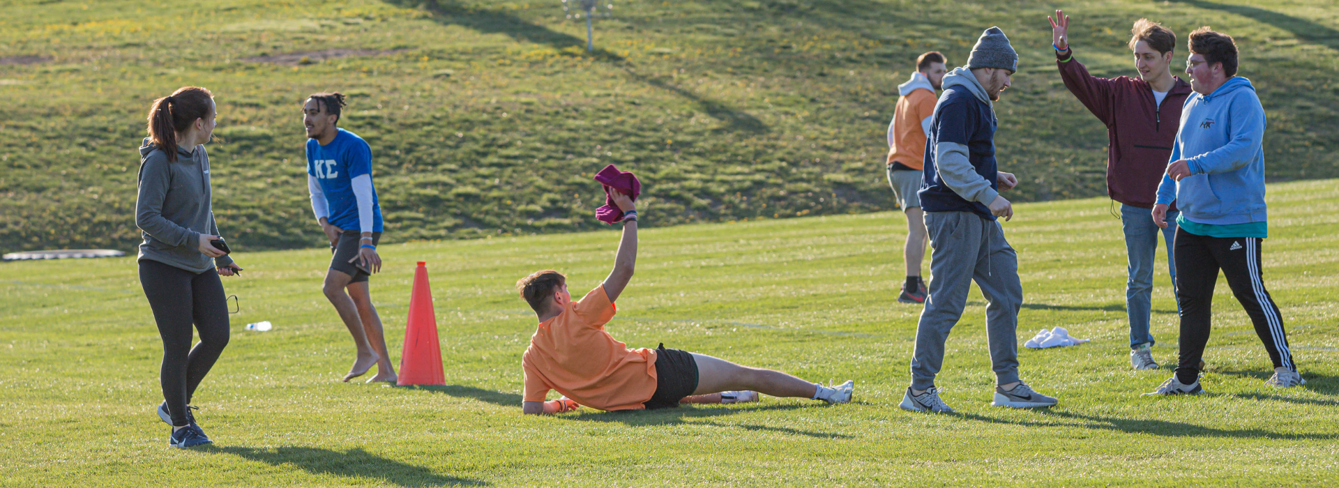 students playing flag football